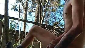 athletic guy unloads cum in public backyard full vid