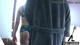 stepdaddy blasts facial on aubrey while cheating with lingerie-clad blonde!