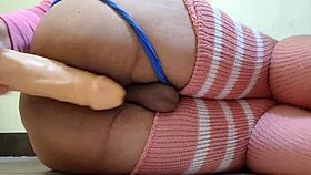 cute big ass femboy stretches gaping with massive dildos!