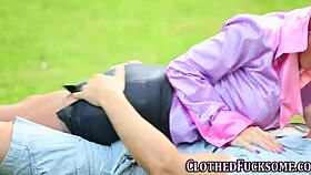 Clothed European Group in Heels Stockings Takes Monster Cock Cumshot Outdoors