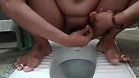 desi bhabi gets quick bathroom pounding from older guy doggystyle creampie