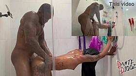 shower pounding: bubble butt ebony mystikal menace gags on bbc facial