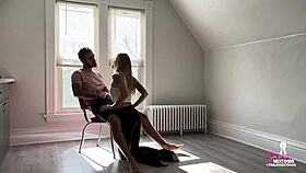 Petite Blonde Gets Passionate Chair Fuck After Date