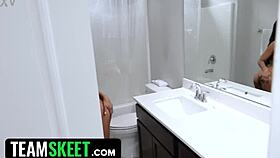 stepsons throbbing cock sparks a steamy threesome shower fuck with two horny milfs