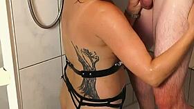 hey quick shower fuck in nylons hanna engels deepthroats then rides hard