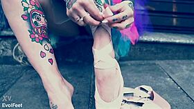 check out the ballerina strutting in ballet shoes