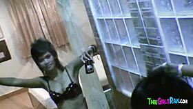 uhh thai whore gets standing fucked then tits cumshot