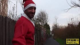 British Plumper Spreads Legs Squirting on Santa's Cock with Dildo Ride