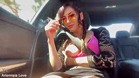 italian milf smokes flashing huge tits big hard nipples in car 🚗💨🔥