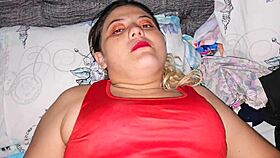 blonde latina spits on huge cock head while sucking