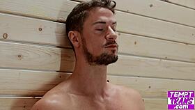 Stunning tgirl Bailey Archer assfucked deep in sauna