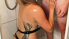 hey quick shower fuck in nylons hanna engels deepthroats then rides hard