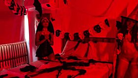 Lesbian Halloween costumes feature devil nun witch in steamy play