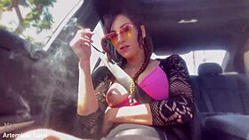 italian milf smokes flashing huge tits big hard nipples in car 🚗💨🔥