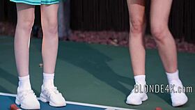 we're out playing sports then it turns into a wild sticky group fuck with big tits blondes