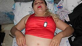 blonde latina spits on huge cock head while sucking
