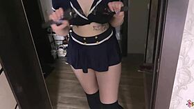 Sexy cop in stockings cuffs me and rides to explosive orgasm