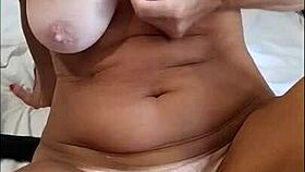 Old lady massages natural tits intensely for massive real orgasm