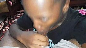 Busty ebony beauty drops low for sloppy deepthroat blowjob on massive cock in roleplay