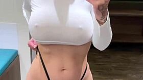 Hey, bald big tits babe dances fingering wet pussy wildly