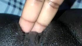 yo, peep this homemade ebony babe fingering her pussy lips solo