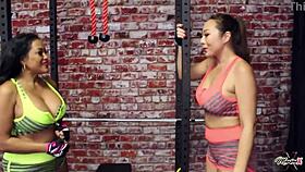 Athletic Maxine X and Nyssa Nevers Scissor Pussies in Steamy Gym Workout