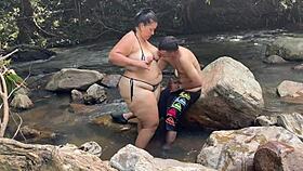 colombian babe takes huge cock bareback rough on risky river bend