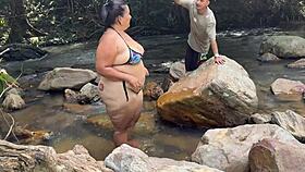 colombian babe takes huge cock bareback rough on risky river bend