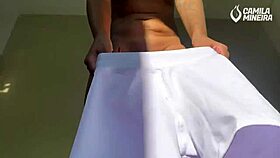 Hot Brazilian Brunette In Gym Shorts Guides Jerk Off For Ass Cum Load!