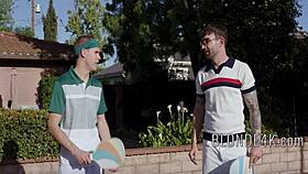 we're out playing sports then it turns into a wild sticky group fuck with big tits blondes