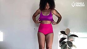 Hot Brazilian Brunette In Gym Shorts Guides Jerk Off For Ass Cum Load!