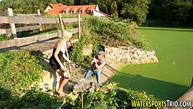 that weird slut fucks hard while peeing in golden shower frenzy