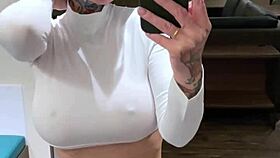 Hey, bald big tits babe dances fingering wet pussy wildly
