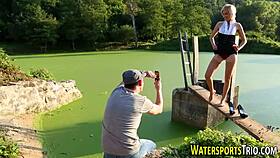 that weird slut fucks hard while peeing in golden shower frenzy