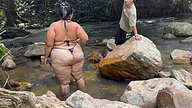 colombian babe takes huge cock bareback rough on risky river bend