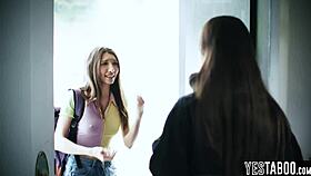 Evil Brunette Seduces And Licks Lesbian Petite Gf Pussy!