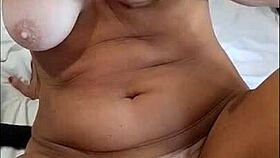 Old lady massages natural tits intensely for massive real orgasm