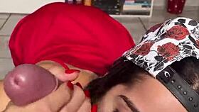 handjobbing and sucking wellington prado's monster cock from behind with braids till he explodes cum!!!