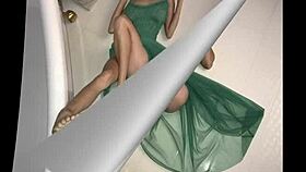 hot busty brunette with big natural tits poses in bra underwear tattooed belly