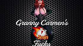 granny in cat costume teases with bat foreplay leading to vibrator orgasm