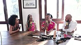 black rj couple fights prejudice banging public spots in sheer red lingerie