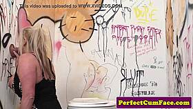 uk babe in stockings jerks cocks for hot facials at gloryhole