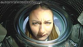 petite wife stuck in machine begs friend's cock for cheating facial help