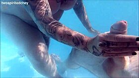 huge tits babe bent over poolside for bisexual threesome pounding!