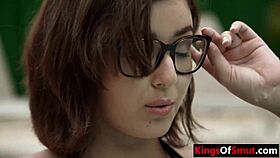 brunette teen caught masturbating poolside then fucked hard