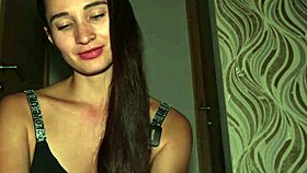 tanned brunette deepthroats monster cock pov for new year cum swallow