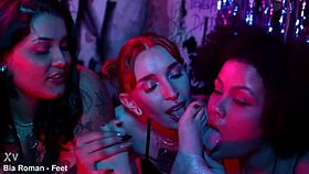 bratty girls tease feet with tickling wax worship