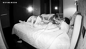 two amateur girls strip for young studs' hardcore group blowbang