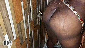 i pound this big black booty african mature doggystyle in bathroom bbc