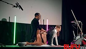 her perfect body stripped bare in cinema as huge cock rips into tight anal hole